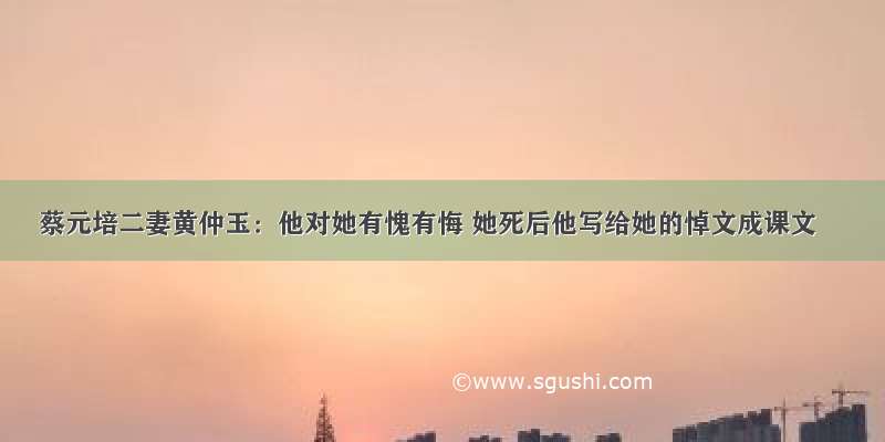 蔡元培二妻黄仲玉：他对她有愧有悔 她死后他写给她的悼文成课文